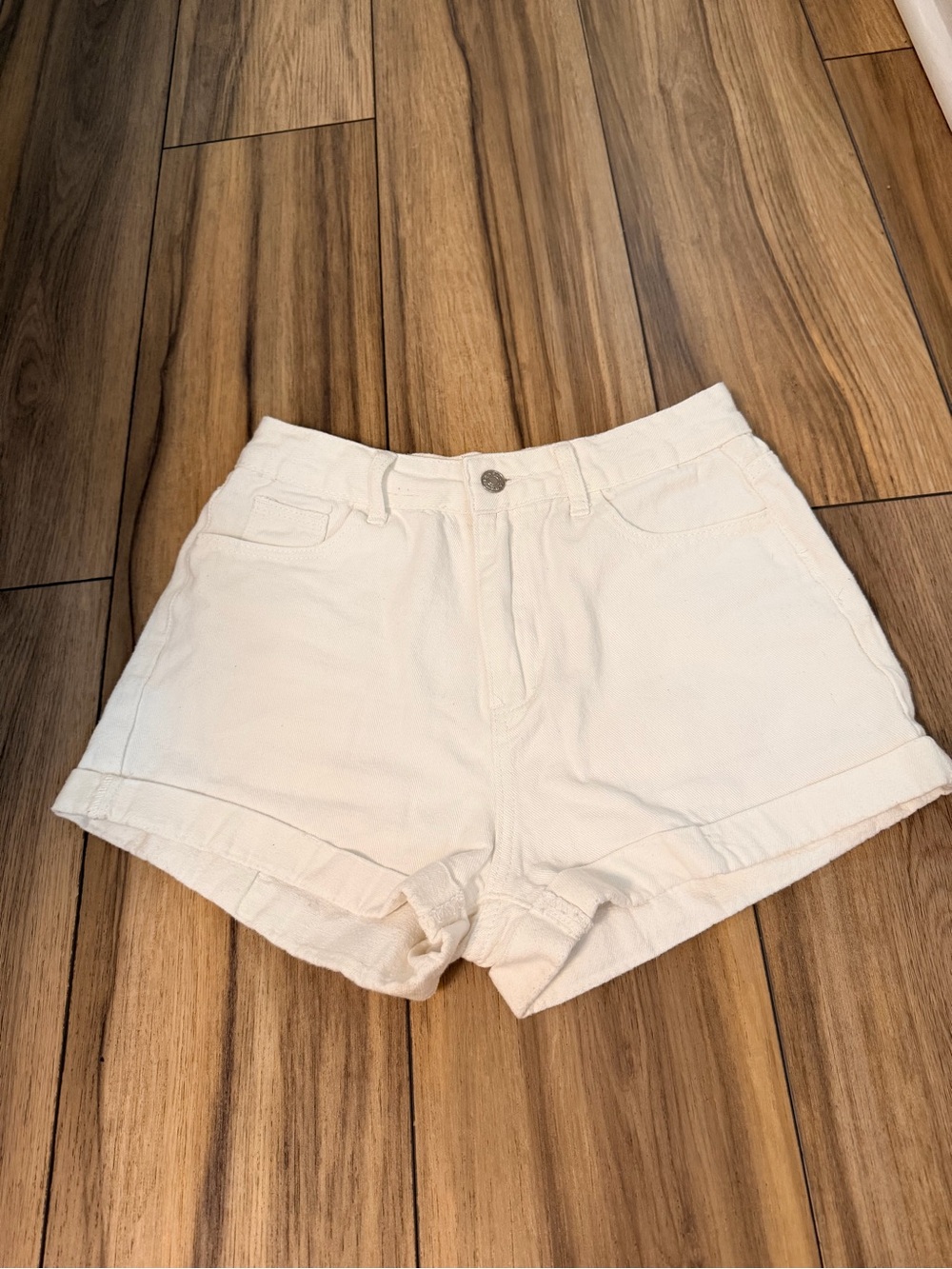 SHEIN White High-Rise Denim Shorts